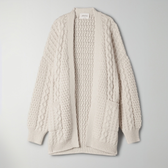 Aritzia Wilfred Free Cable Knit Fisherman Cardigan Alpaca Merino Wool Small - Picture 15 of 15